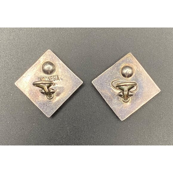 Vintage Lois Hill .925 Sterling Silver Square Clip-On Earrings Ornate Designer - Picture 5 of 10